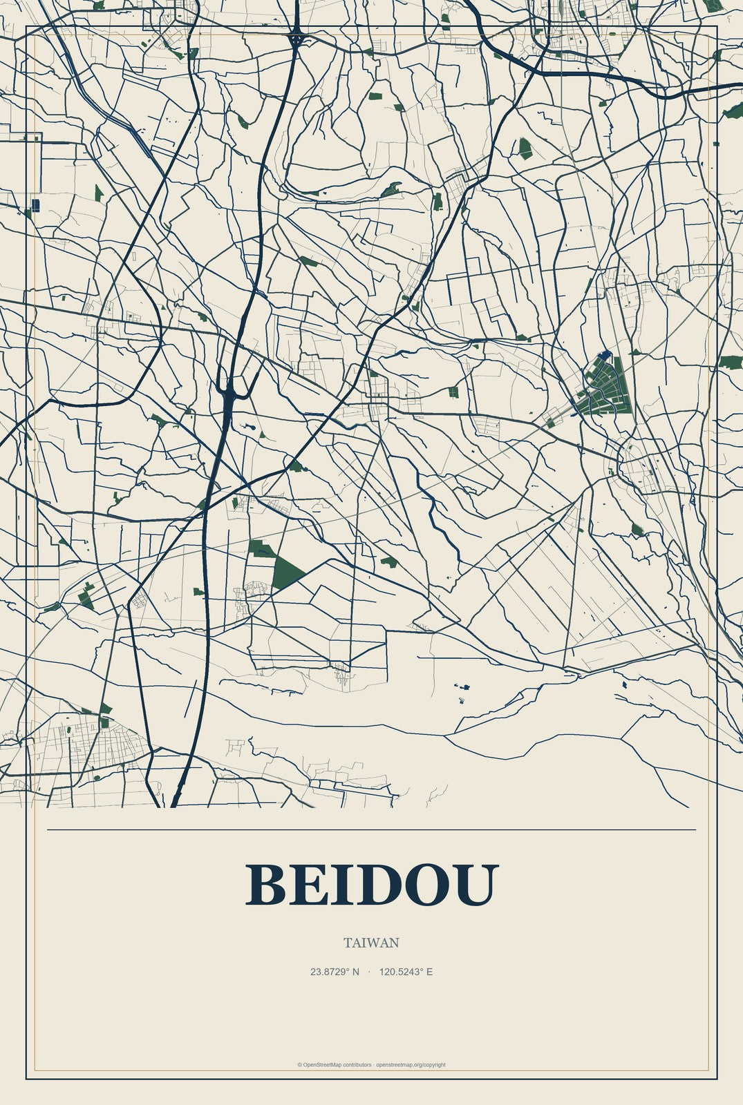 Beidou, Taiwan City Map Aluminum Sign in Coastal Cutout style