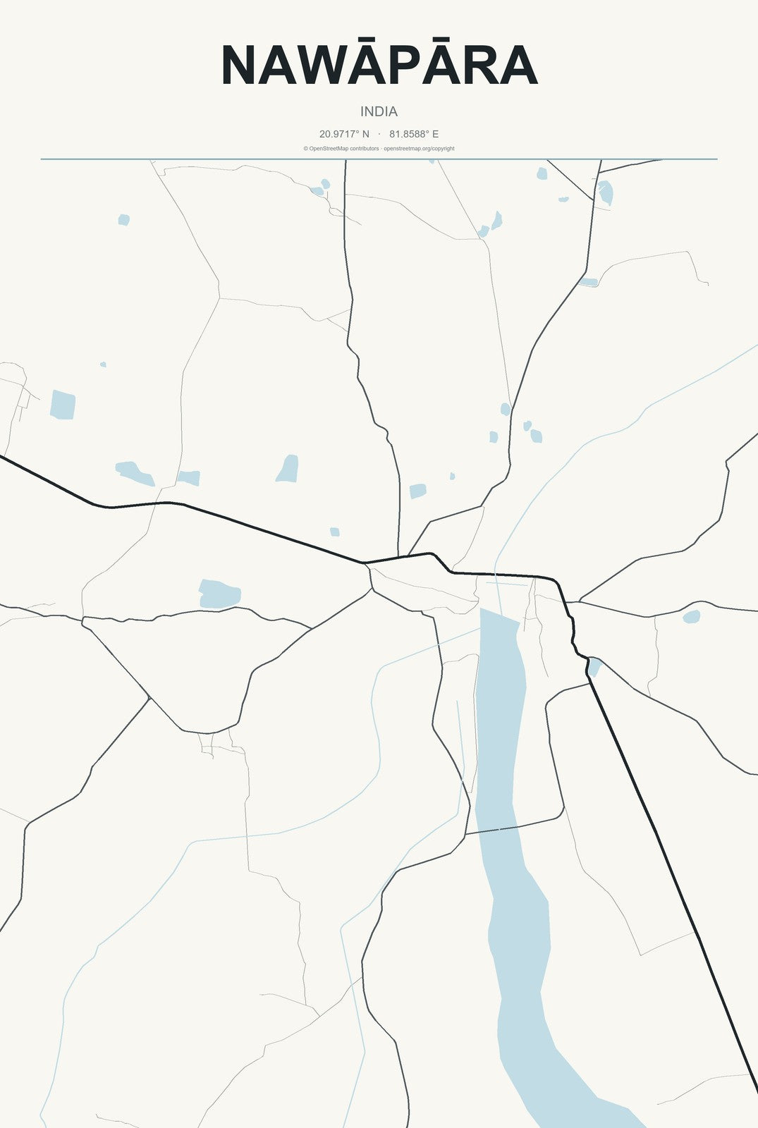 Nawāpāra, India City Map Aluminum Sign in Headline Atlas style