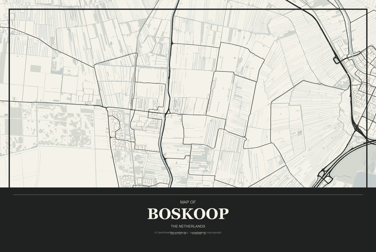 Boskoop, The Netherlands City Map Aluminum Sign in Museum Plaque style