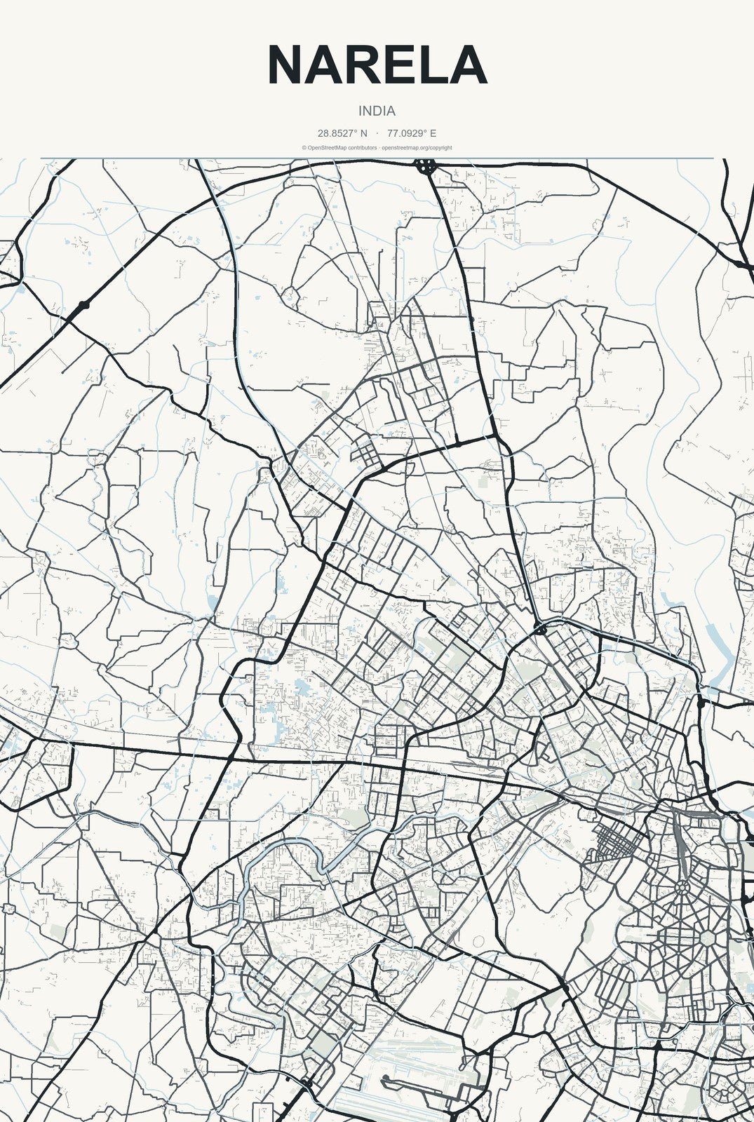 Narela, India City Map Aluminum Sign in Headline Atlas style