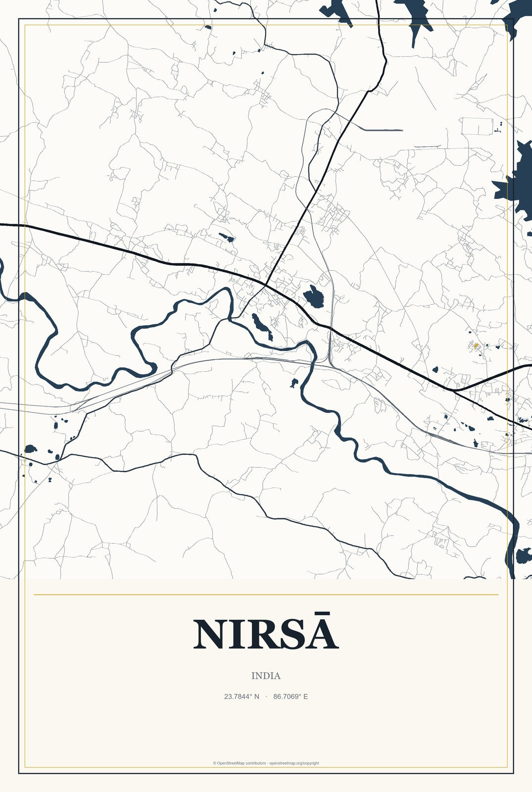 Nirsā, India City Map Aluminum Sign in Citrine Modern style