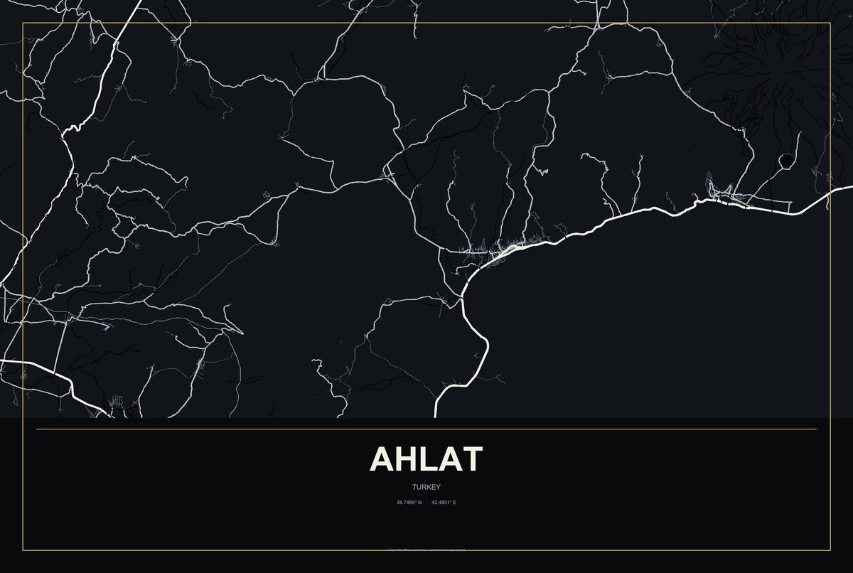Ahlat, Turkey City Map Aluminum Sign in Metropolitan Noir style
