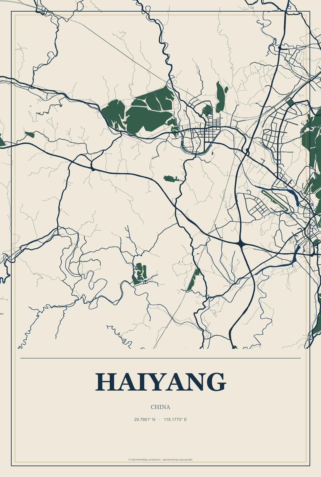 Haiyang, China City Map Aluminum Sign in Coastal Cutout style