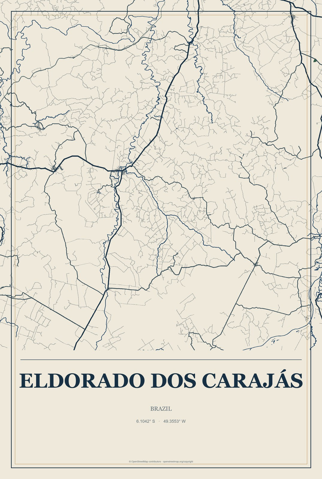 Eldorado dos Carajás, Brazil City Map Aluminum Sign in Coastal Cutout style