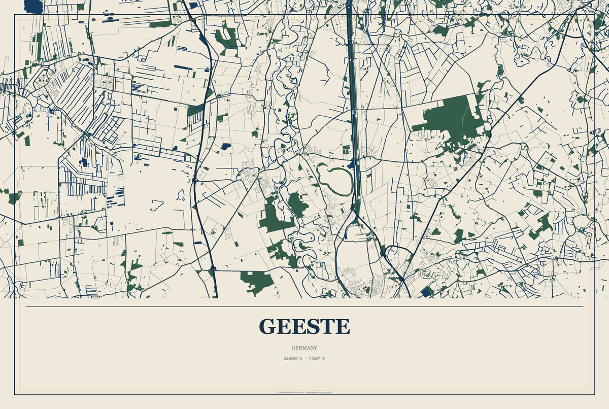 Geeste, Germany City Map Aluminum Sign in Coastal Cutout style