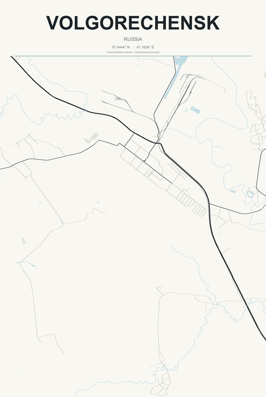 Volgorechensk, Russia City Map Aluminum Sign in Headline Atlas style