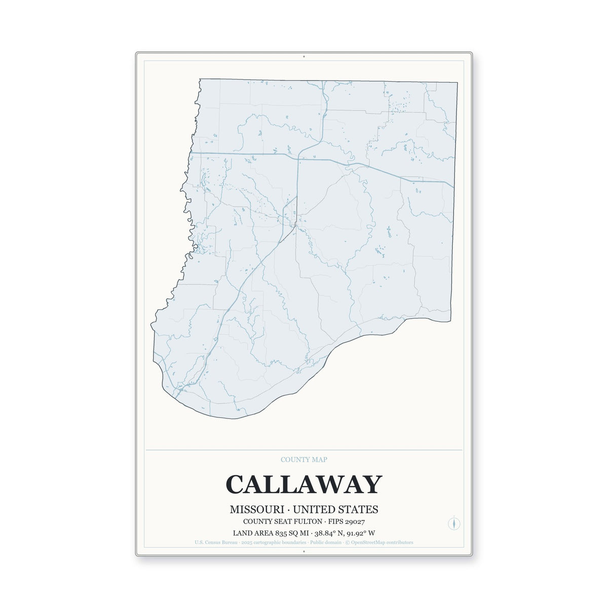 Callaway County, Missouri Map Aluminum Sign in Gallery Air style