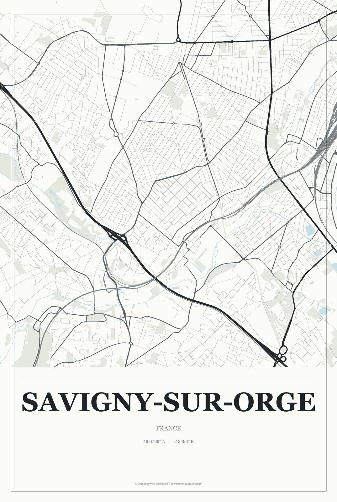 Savigny-sur-Orge, France City Map Aluminum Sign in Gallery Air style