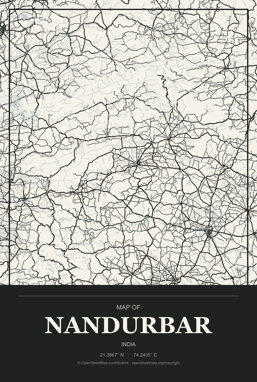 Nandurbar, India City Map Aluminum Sign in Museum Plaque style