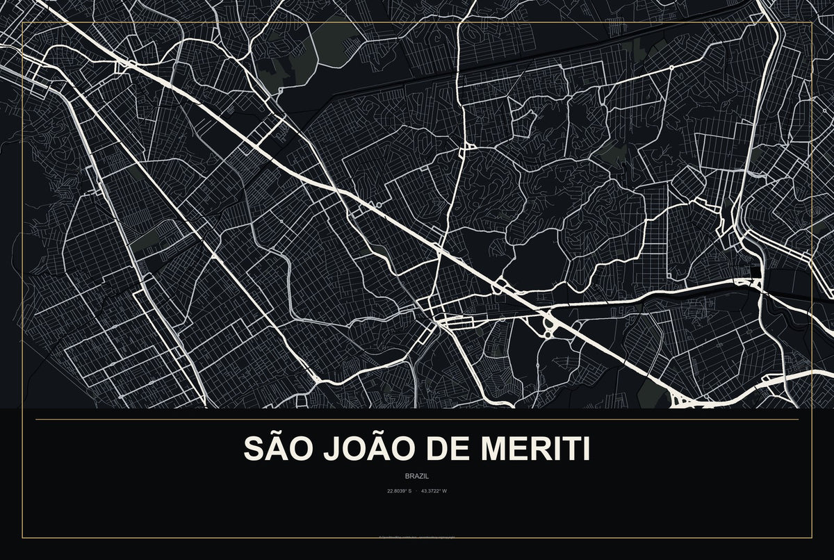 São João de Meriti, Brazil City Map Aluminum Sign in Metropolitan Noir style
