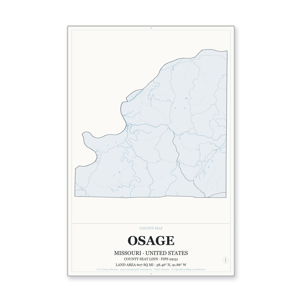 Osage County, Missouri Map Aluminum Sign in Gallery Air style