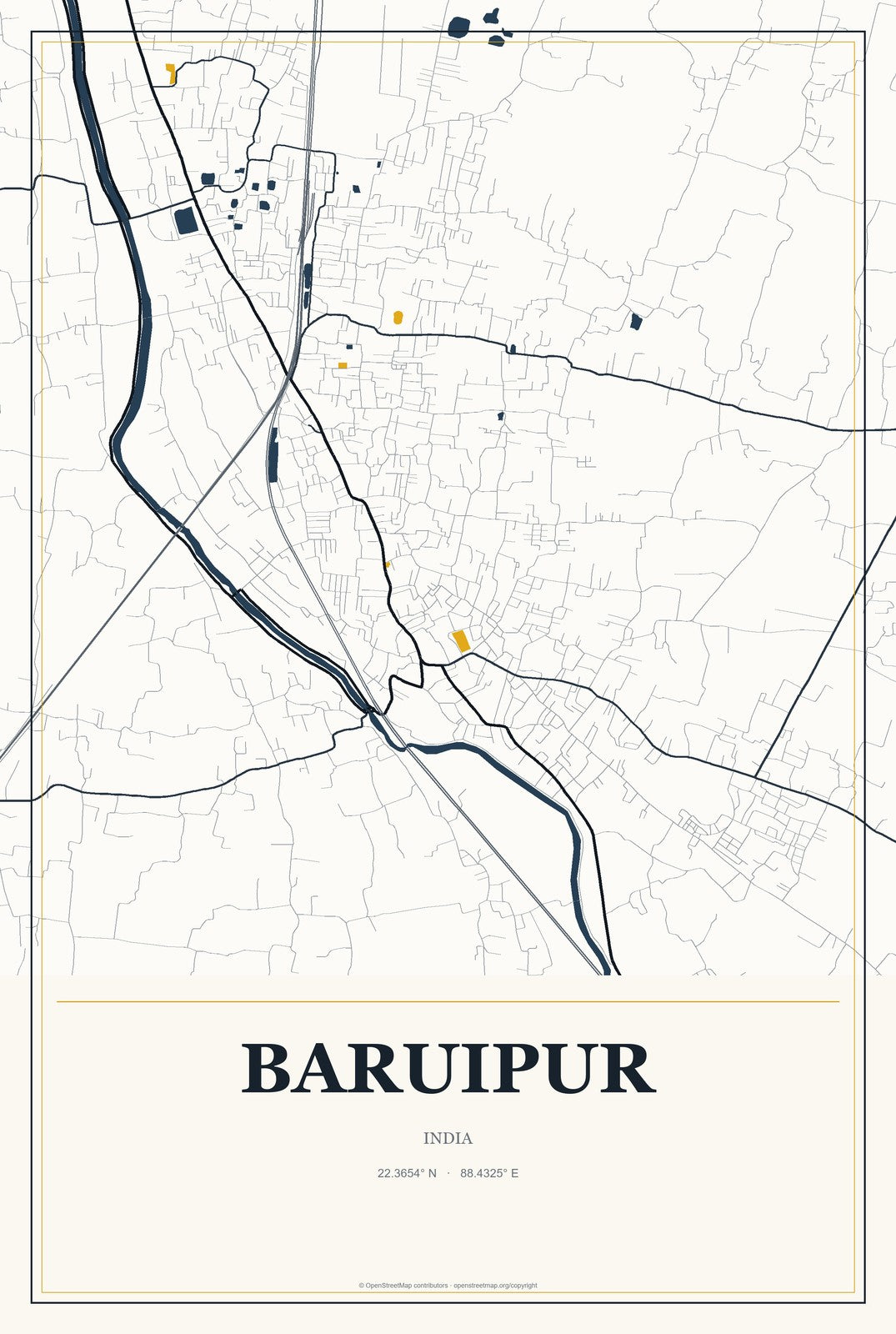 Baruipur, India City Map Aluminum Sign in Citrine Modern style