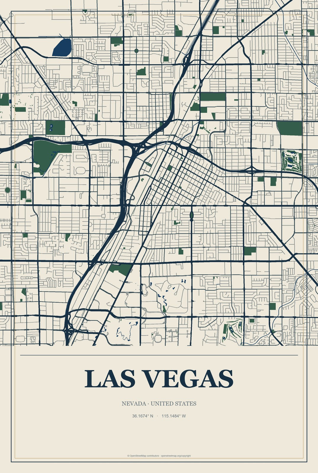 Las Vegas, Nevada City Map Aluminum Sign in Coastal Cutout style