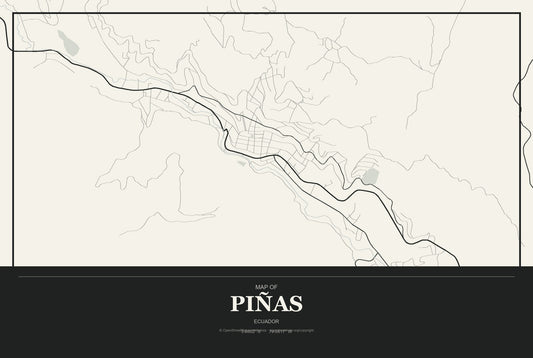 Piñas, Ecuador City Map Aluminum Sign in Museum Plaque style