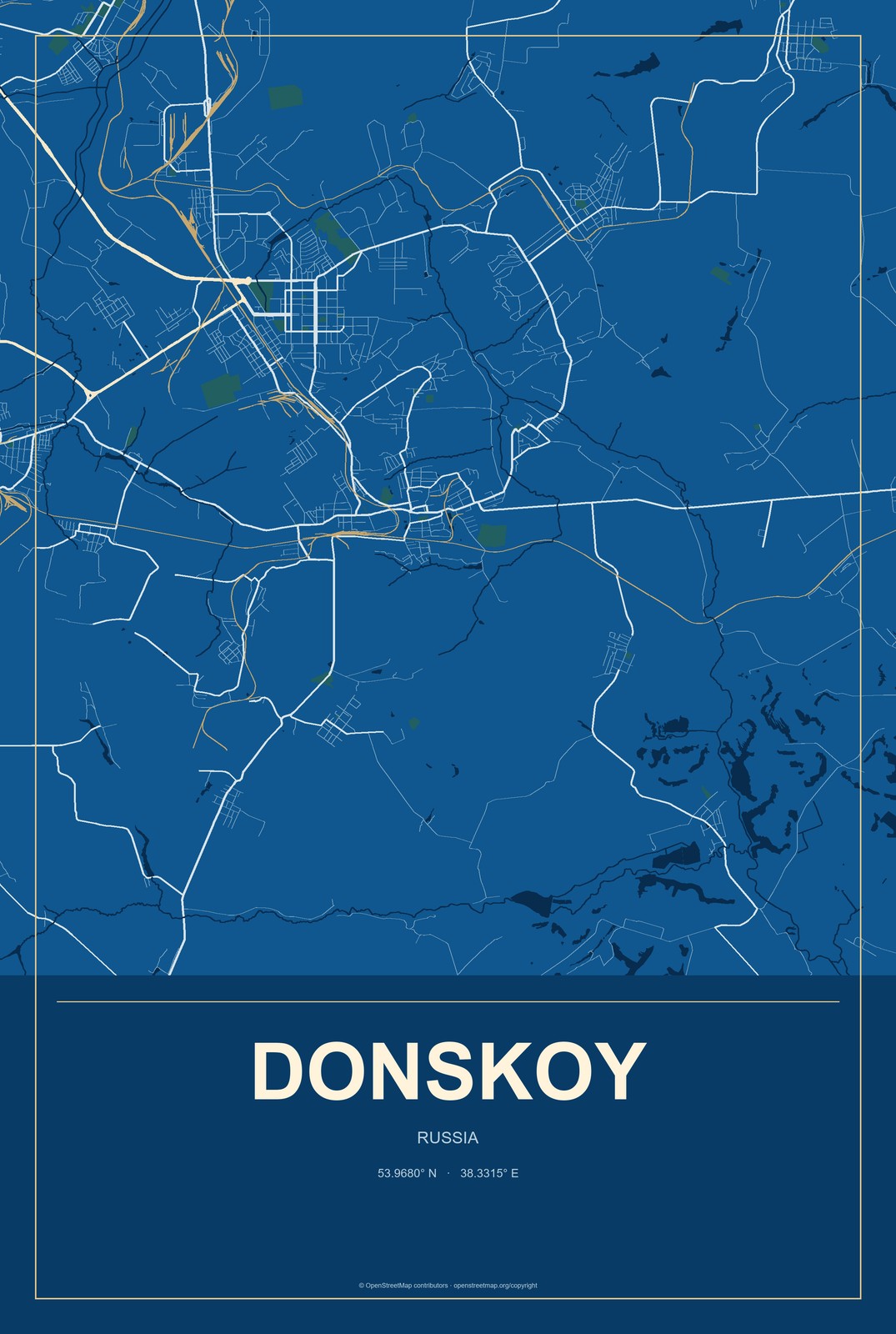 Donskoy, Tula Oblast, Russia City Map Aluminum Sign in Harbor Cobalt style