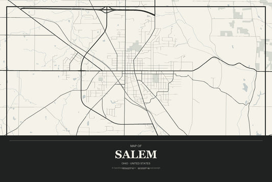Salem, Ohio City Map Aluminum Sign in Museum Plaque style