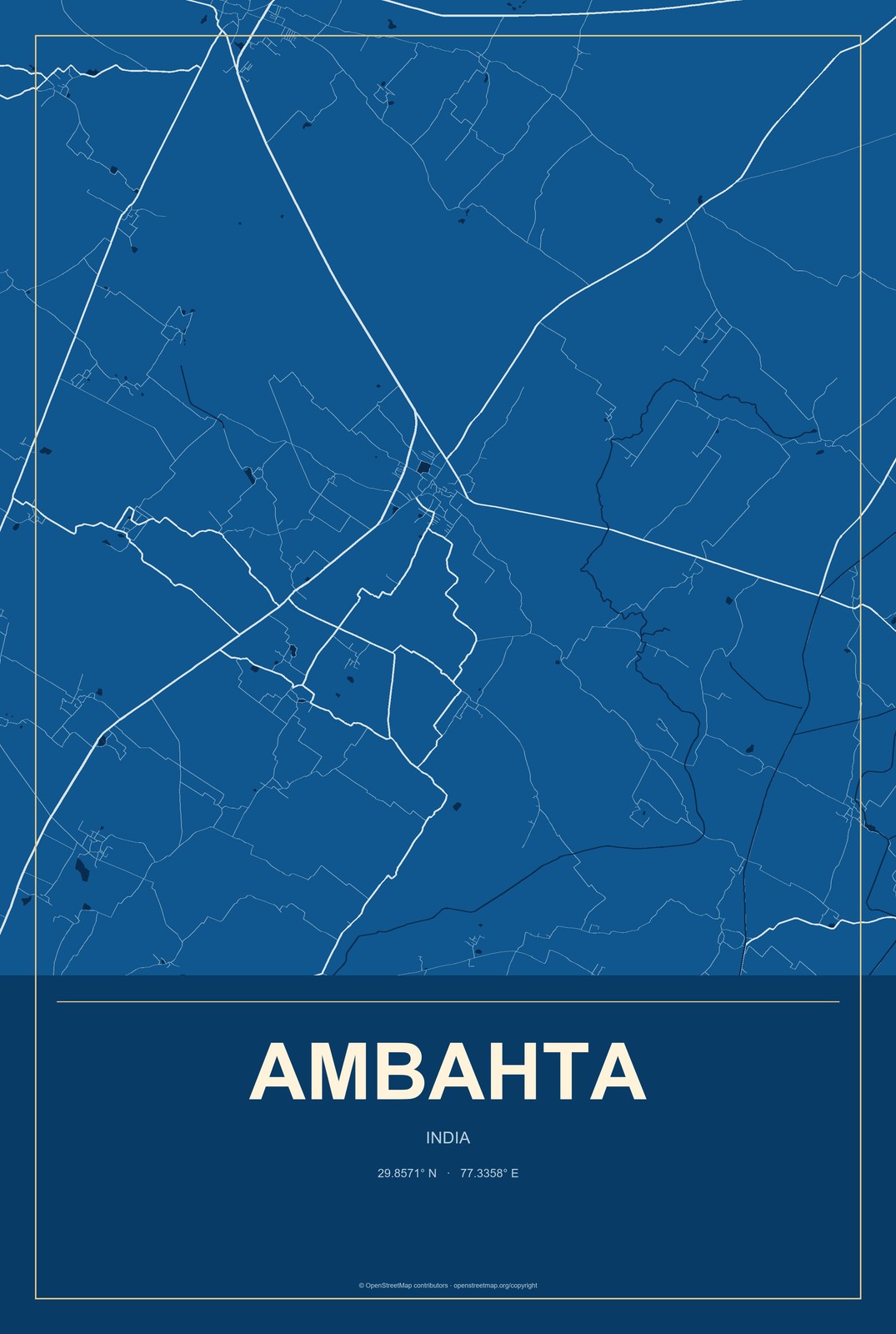 Ambahta, India City Map Aluminum Sign in Harbor Cobalt style