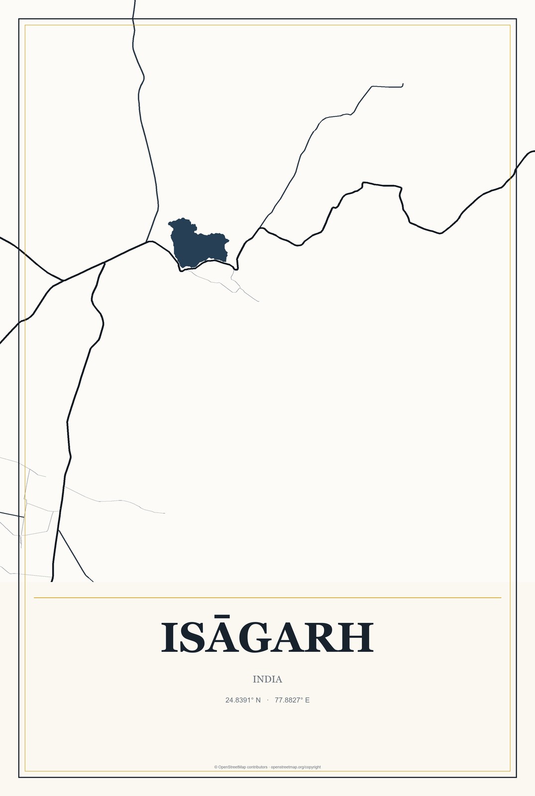 Isāgarh, India City Map Aluminum Sign in Citrine Modern style