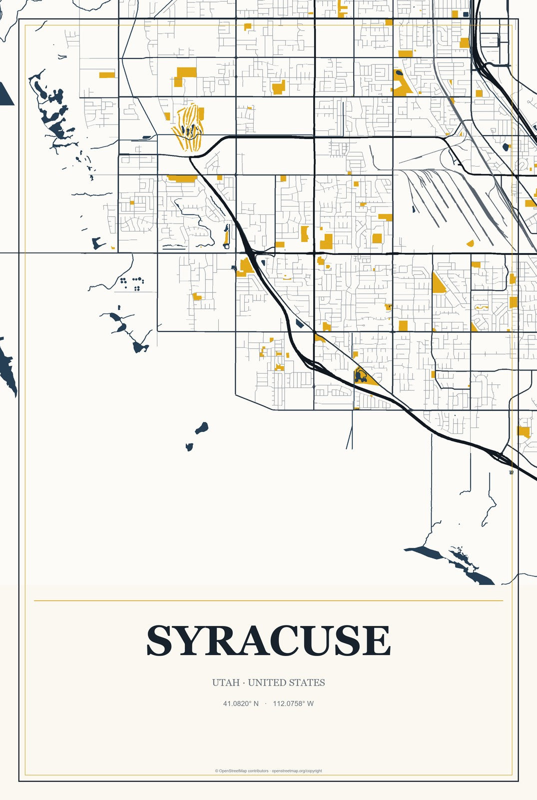 Syracuse, Utah City Map Aluminum Sign in Citrine Modern style