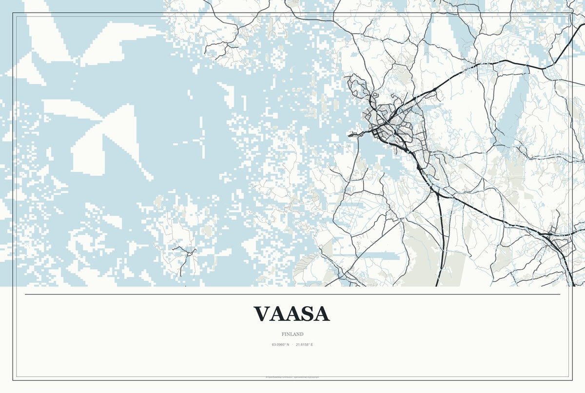 Vaasa, Finland City Map Aluminum Sign in Gallery Air style