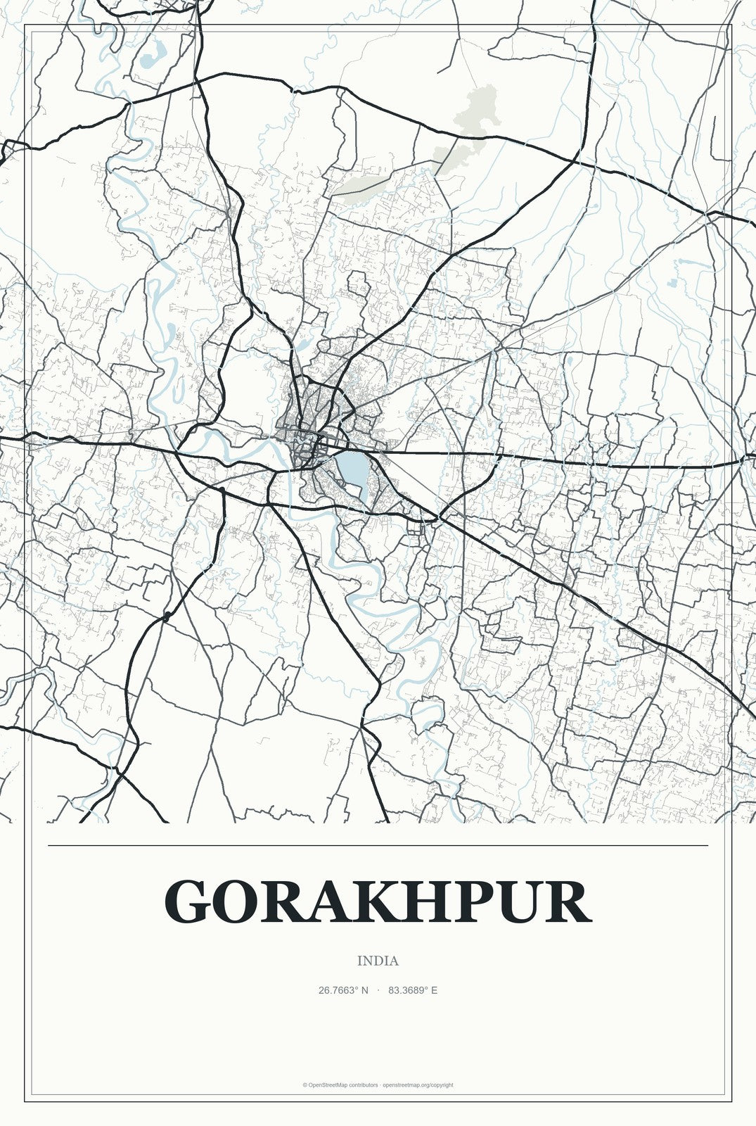 Gorakhpur, Haryana, India City Map Aluminum Sign in Gallery Air style