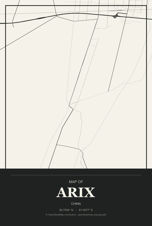 Arix, China City Map Aluminum Sign in Museum Plaque style