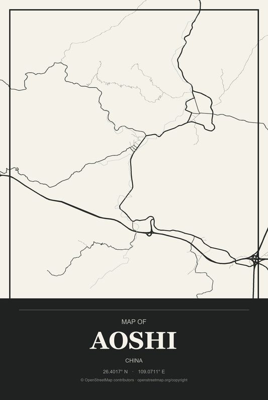 Aoshi, China City Map Aluminum Sign in Museum Plaque style