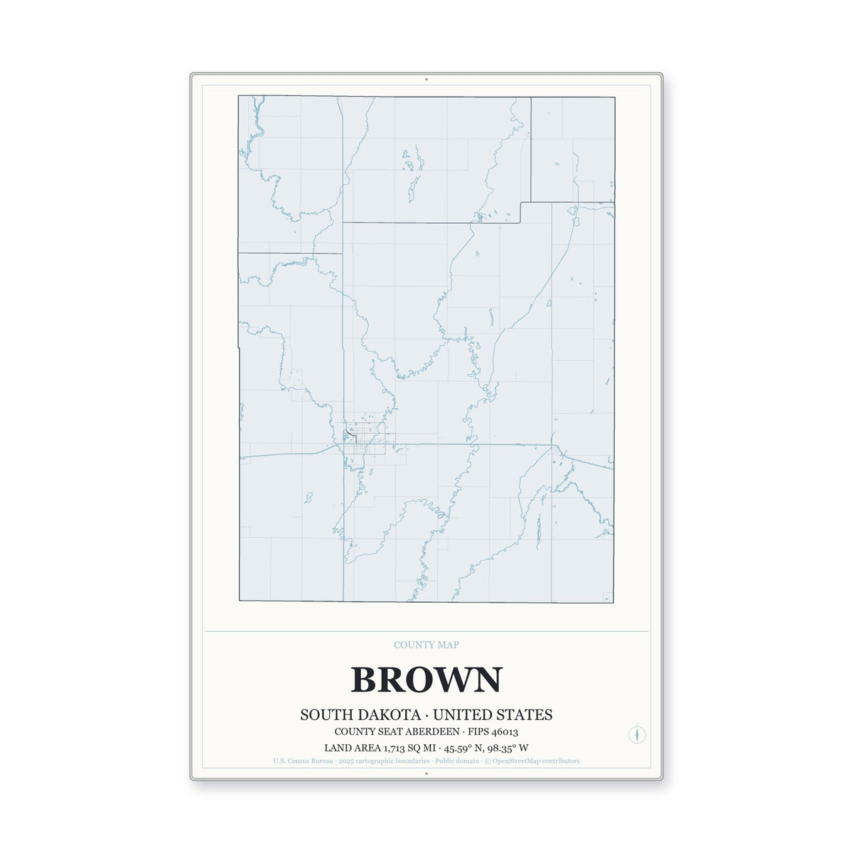 Brown County, South Dakota Map Aluminum Sign in Gallery Air style