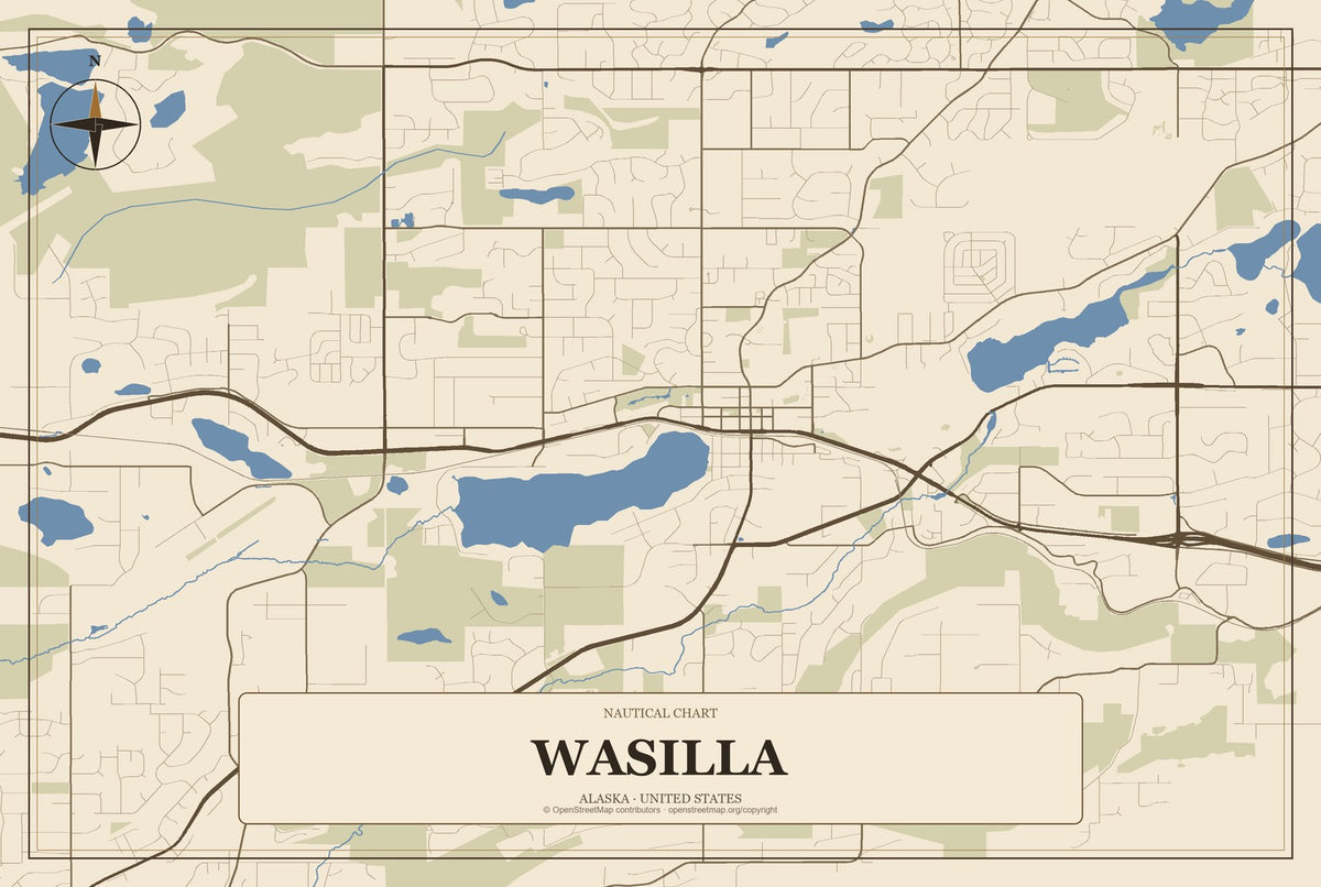 Wasilla, Alaska City Map Aluminum Sign in Heritage Nautical style