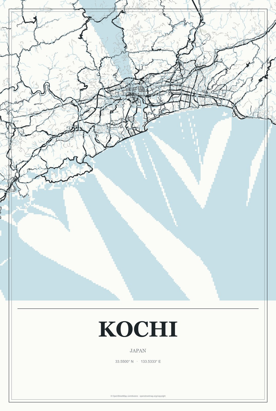 Kochi, Japan City Map Aluminum Sign in Gallery Air style