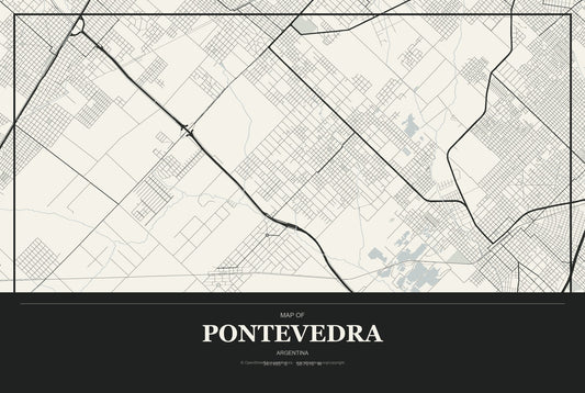Pontevedra, Argentina City Map Aluminum Sign in Museum Plaque style