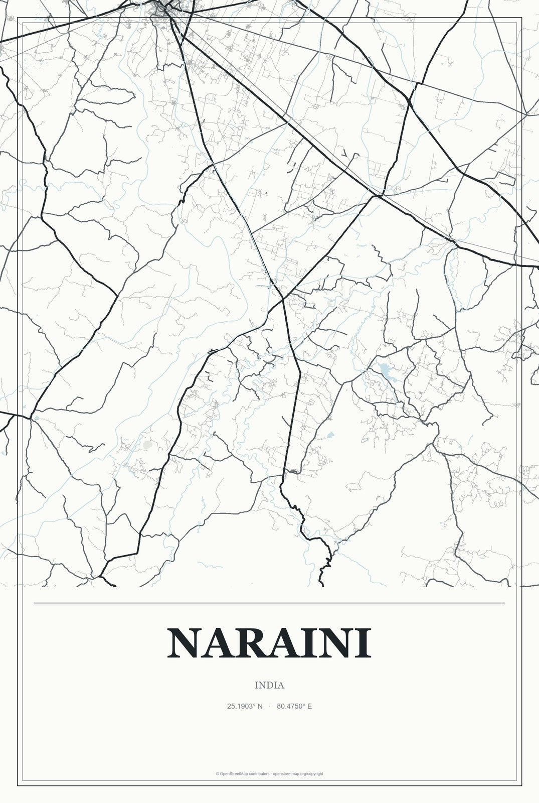 Naraini, India City Map Aluminum Sign in Gallery Air style