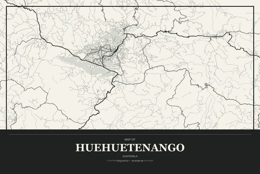 Huehuetenango, Guatemala City Map Aluminum Sign in Museum Plaque style