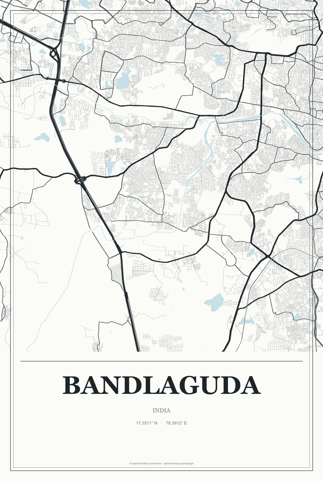 Bandlaguda, India City Map Aluminum Sign in Gallery Air style