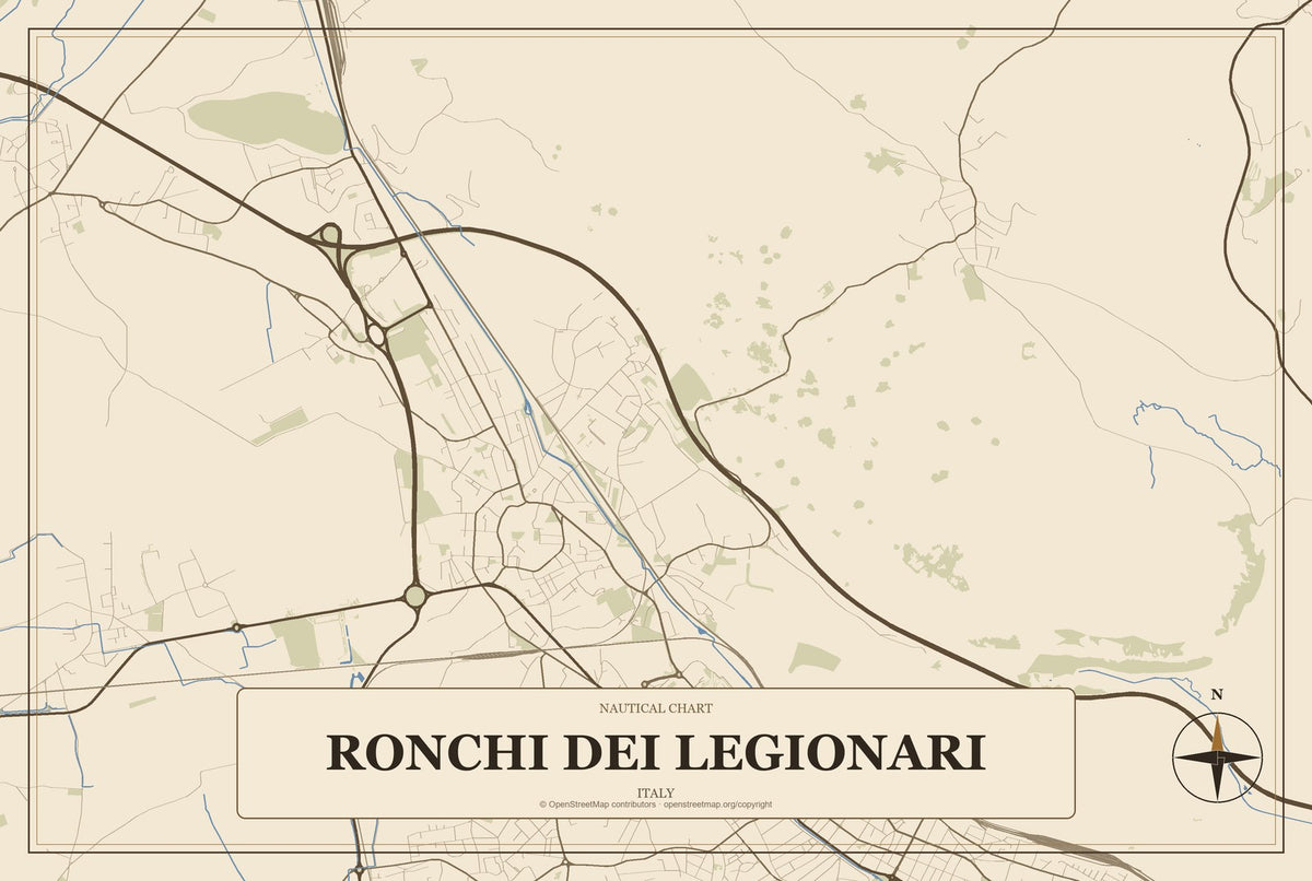 Ronchi dei Legionari, Italy City Map Aluminum Sign in Heritage Nautical style