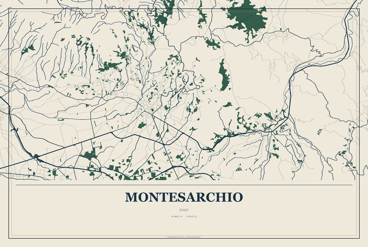 Montesarchio, Italy City Map Aluminum Sign in Coastal Cutout style