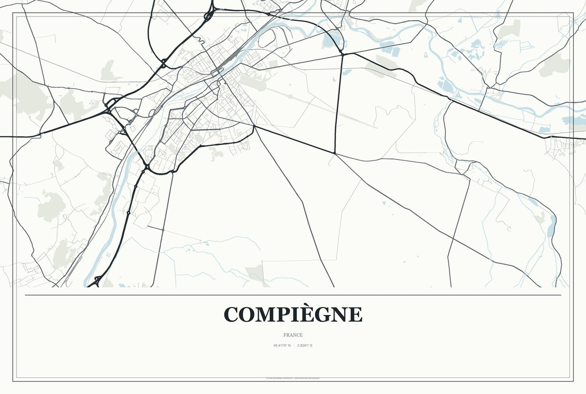 Compiègne, France City Map Aluminum Sign in Gallery Air style