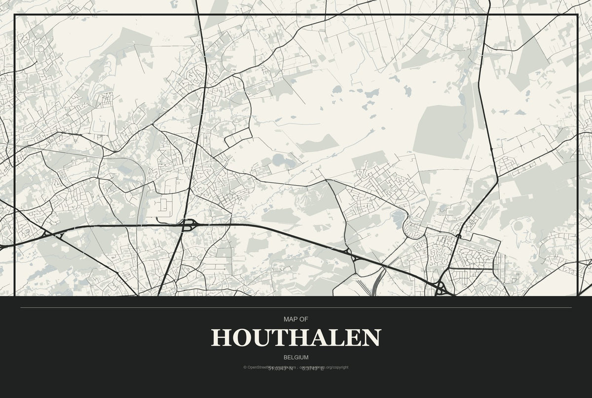 Houthalen, Belgium City Map Aluminum Sign in Museum Plaque style