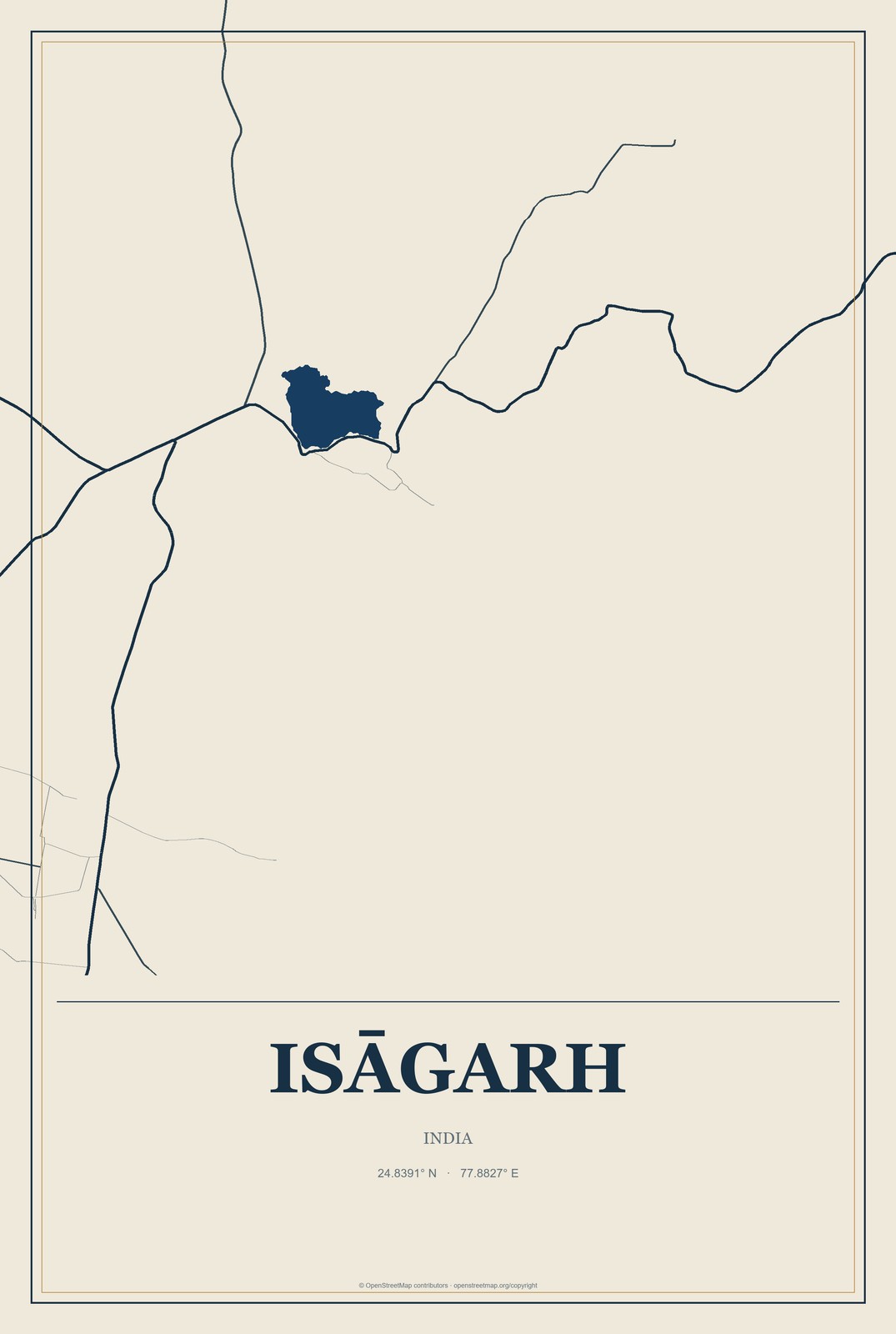 Isāgarh, India City Map Aluminum Sign in Coastal Cutout style