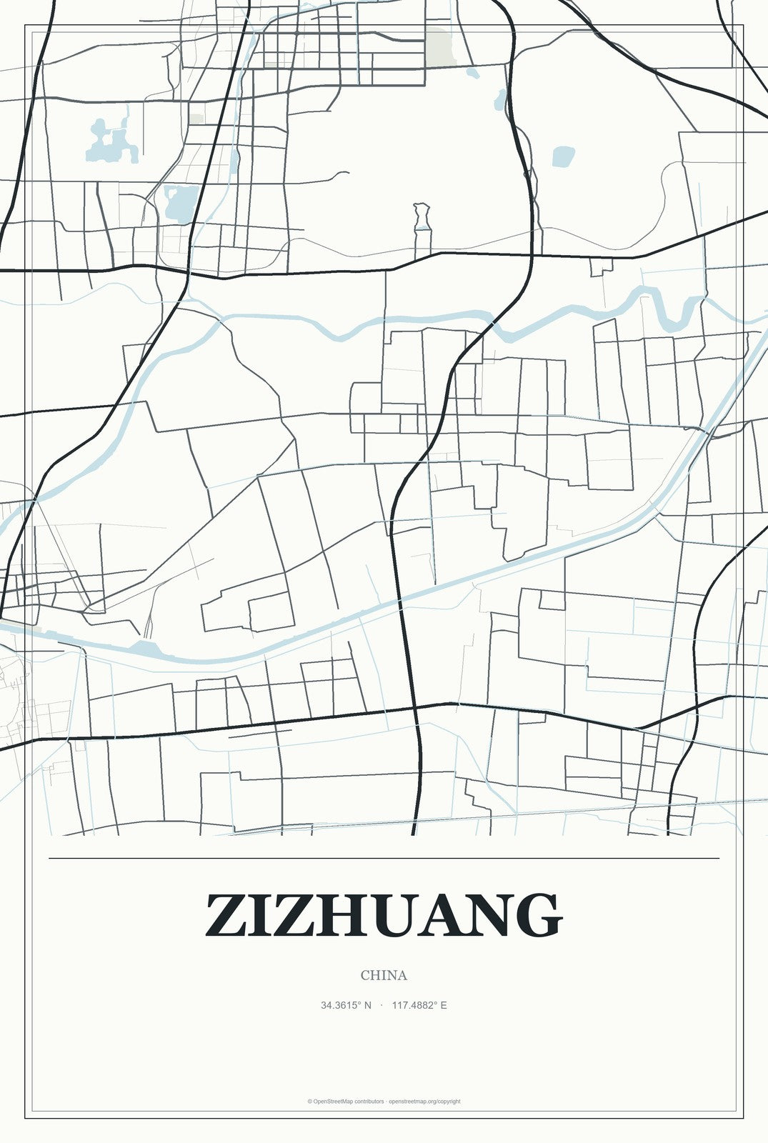 Zizhuang, China City Map Aluminum Sign in Gallery Air style