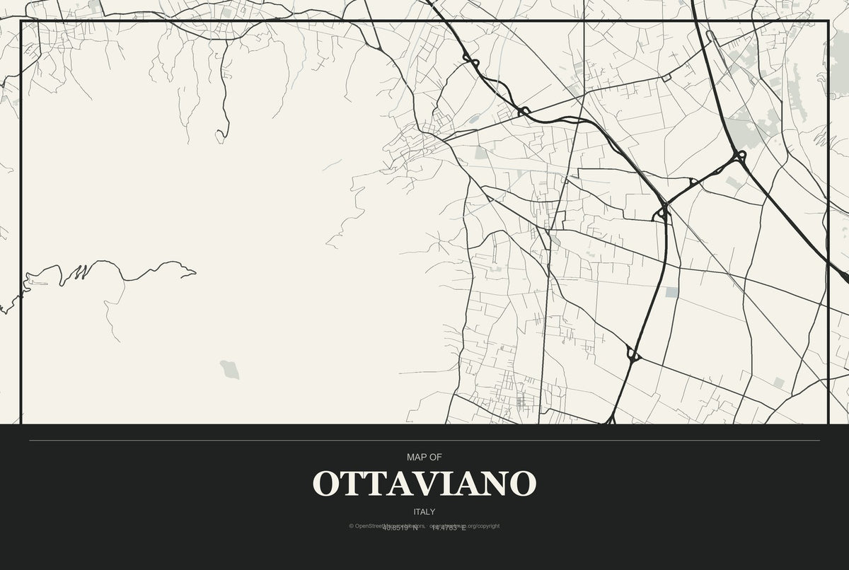 Ottaviano, Italy City Map Aluminum Sign in Museum Plaque style