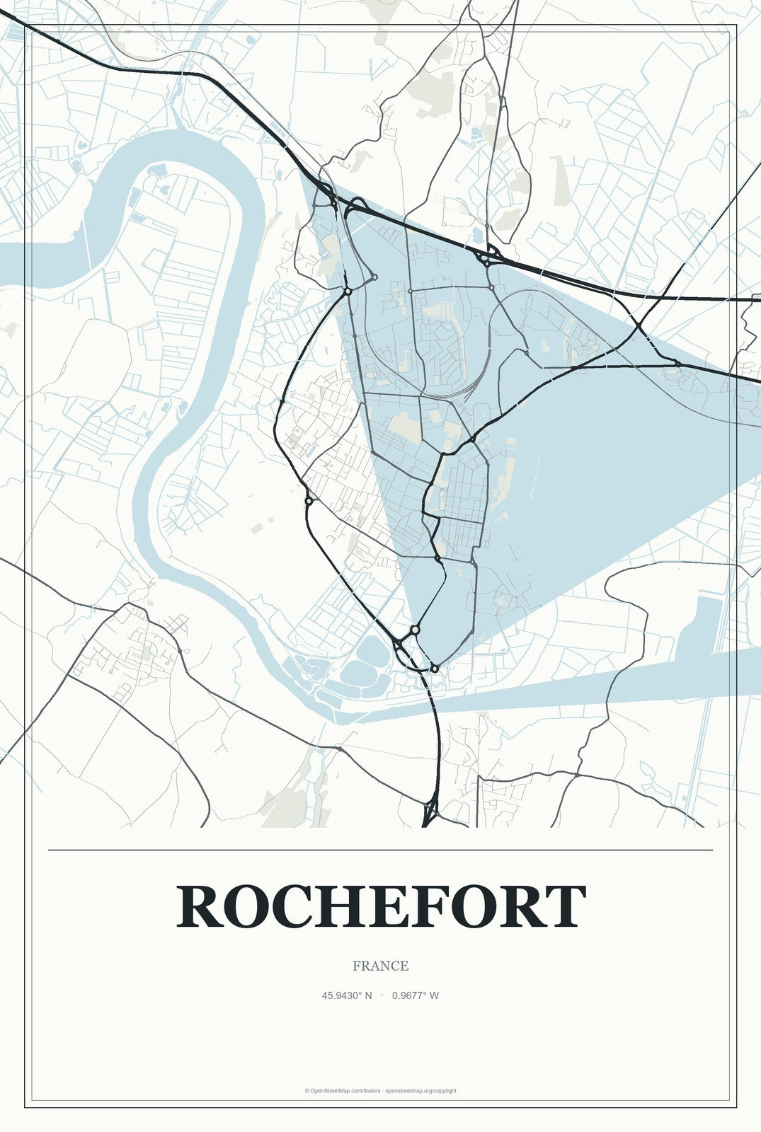 Rochefort, France City Map Aluminum Sign in Gallery Air style