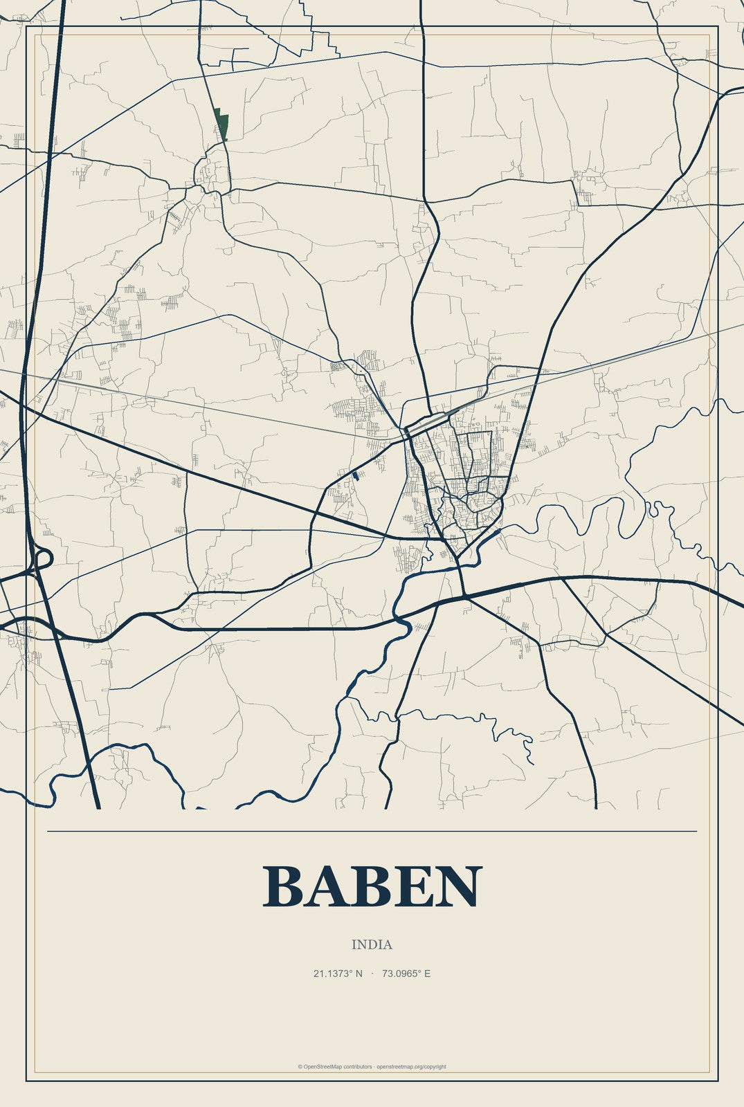 Baben, India City Map Aluminum Sign in Coastal Cutout style