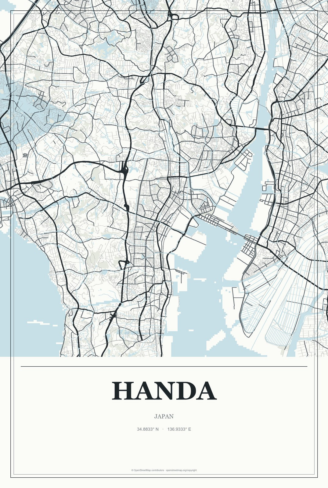 Handa, Japan City Map Aluminum Sign in Gallery Air style