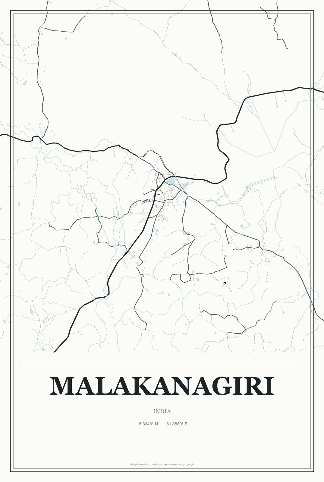 Malakanagiri, India City Map Aluminum Sign in Gallery Air style