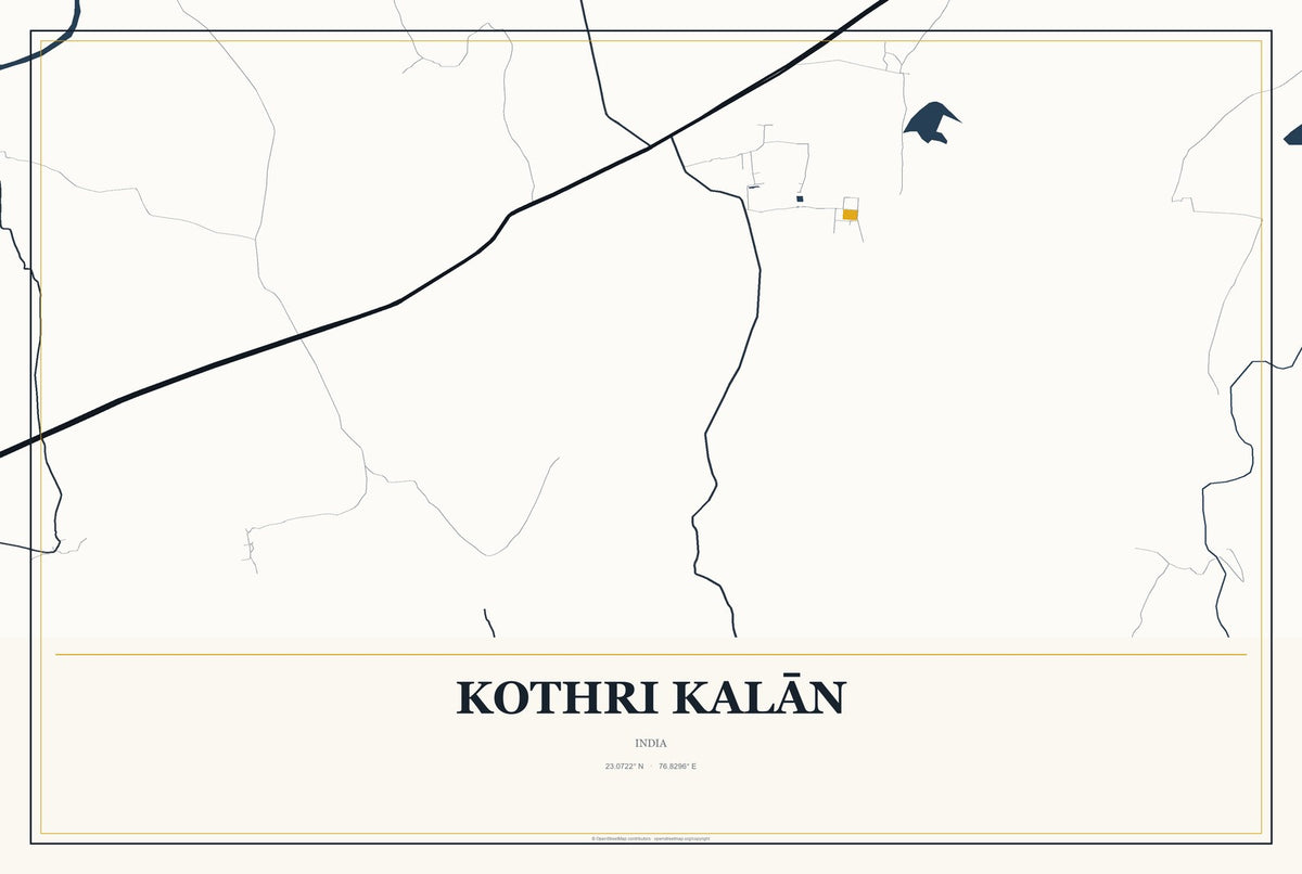 Kothri Kalān, India City Map Aluminum Sign in Citrine Modern style