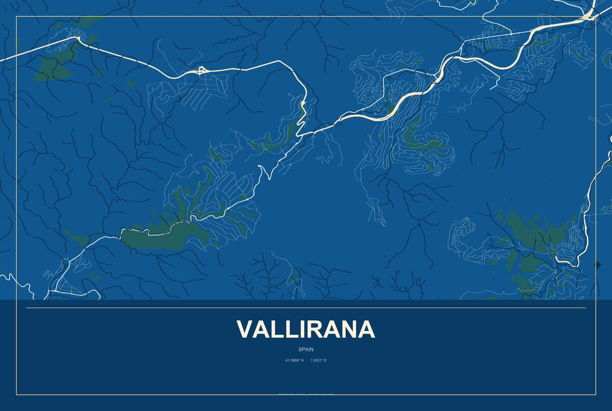 Vallirana, Spain City Map Aluminum Sign in Harbor Cobalt style