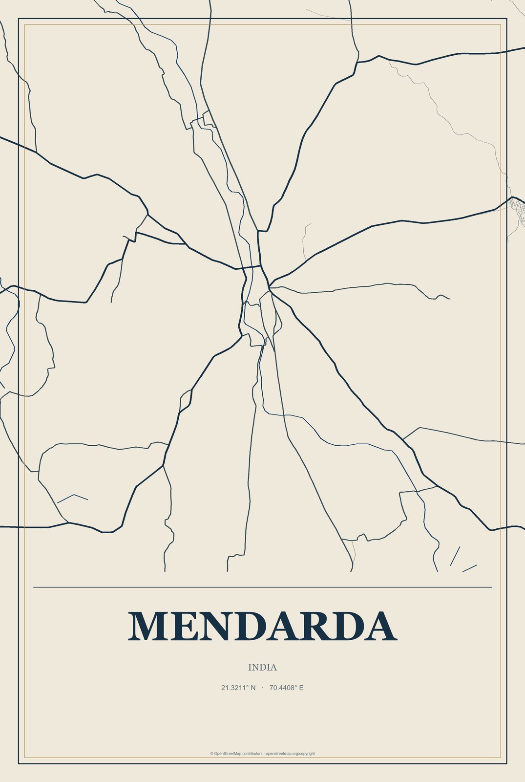 Mendarda, India City Map Aluminum Sign in Coastal Cutout style