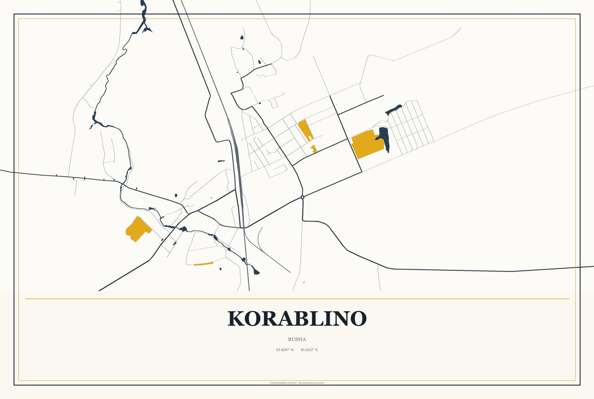 Korablino, Russia City Map Aluminum Sign in Citrine Modern style