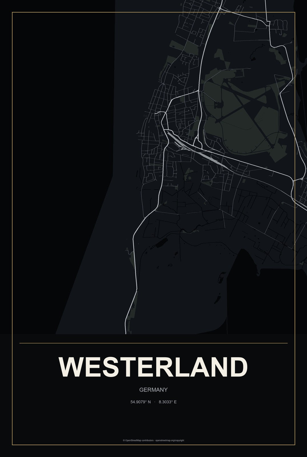 Westerland, Germany City Map Aluminum Sign in Metropolitan Noir style